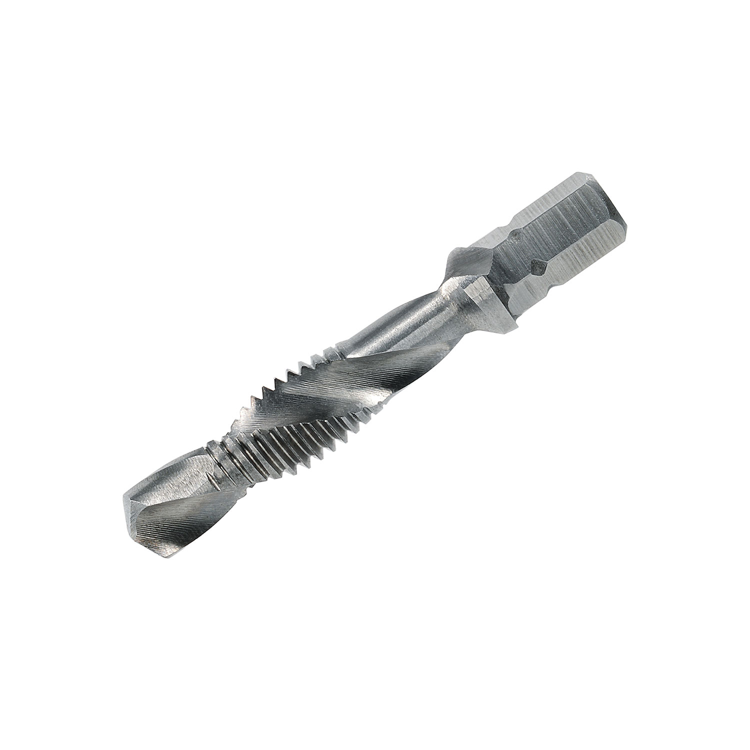 Combined Tap Bit with 1/4" Hexagon Drive 30° Spiral Flute HSS-G - M 6 x 1.0