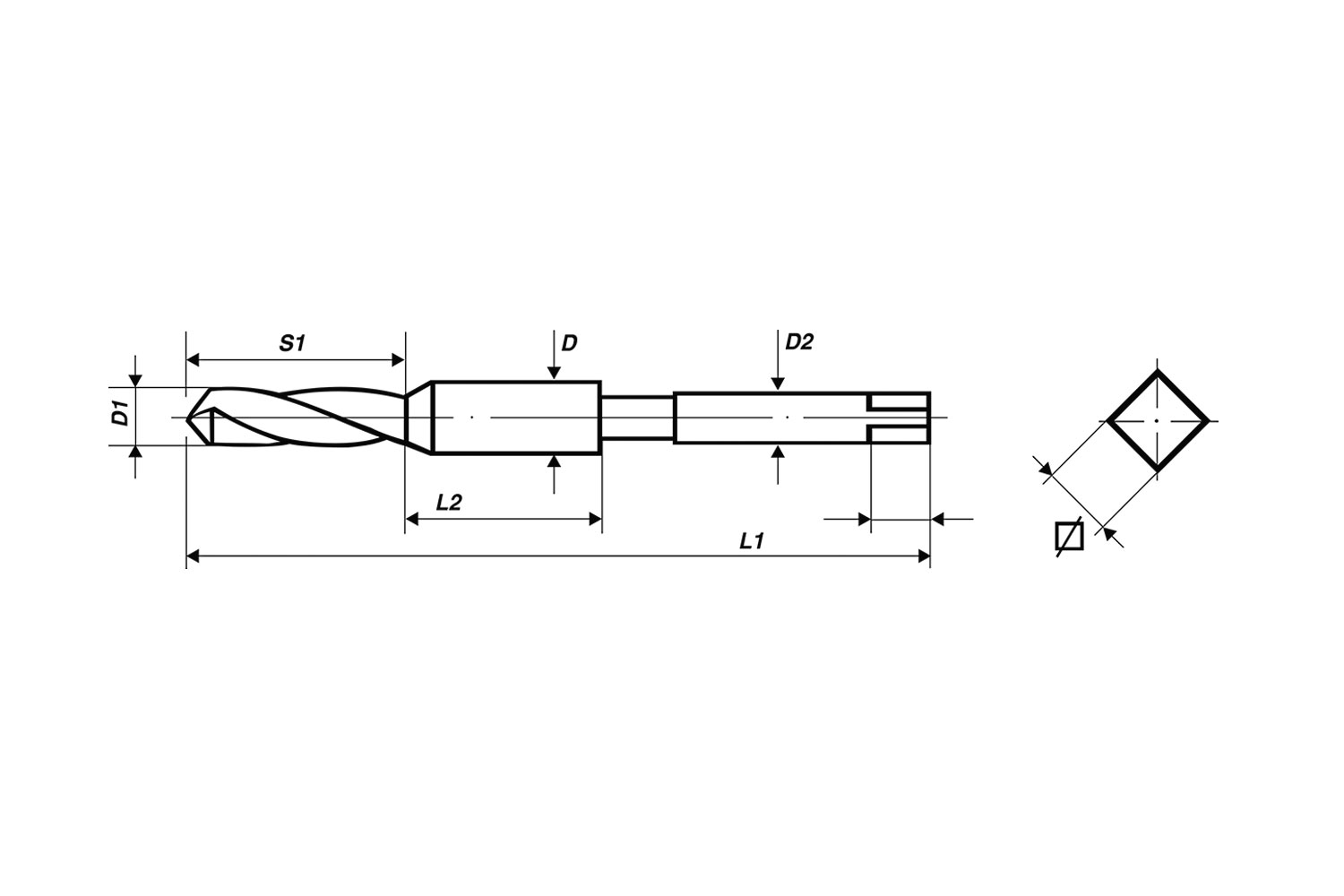 Combined Machine Tap with round shank and square drive 30° Spiral Flute HSSE - BSW 5/32 x 32 thumbnail 2