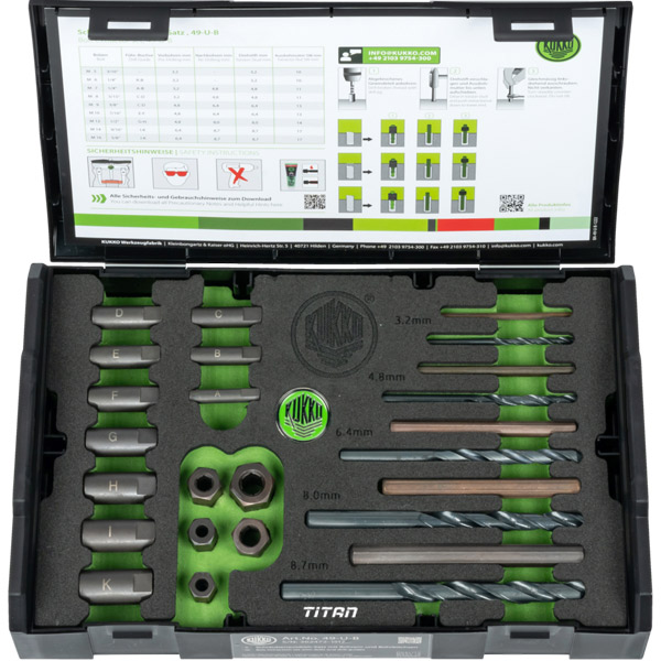 Bộ nhổ bulong gãy 49-U-B, từ M5 - M16 kèm mũi khoan và định tuyến